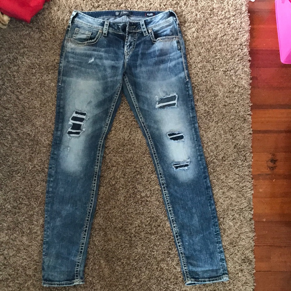 Silver ripped boyfriend style jeans. Size W26/L29